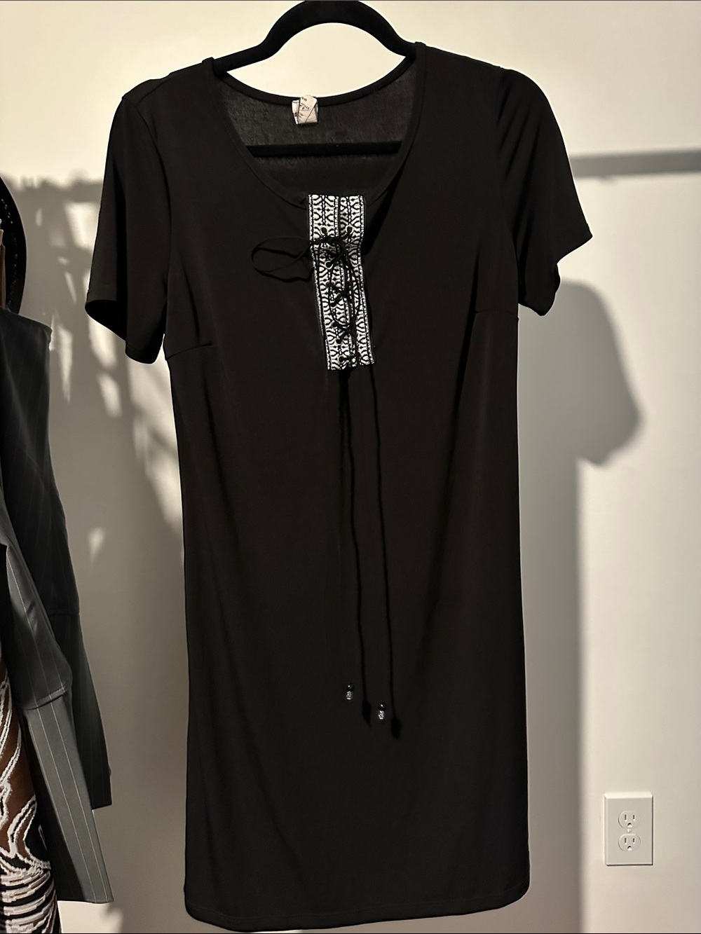 Black Short-Sleeve Tie-Front Dress